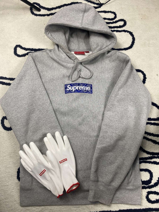 Grey Supreme hoodie bandana box logo blue m