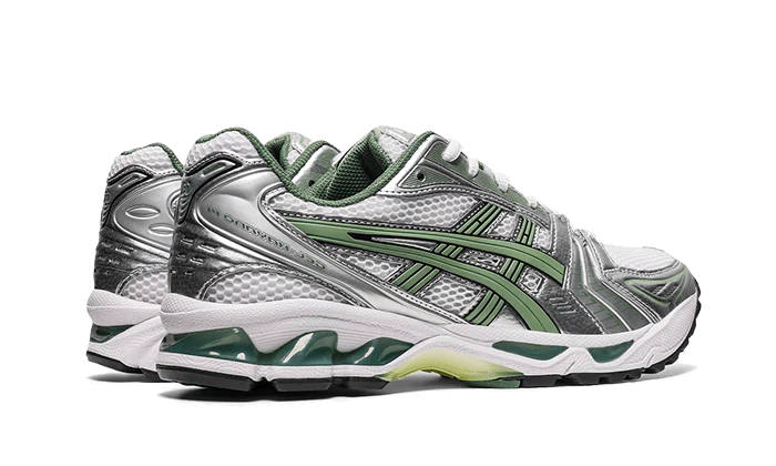 ASICS Gel-Kayano 14 White Pure Silver Slate Grey Sage rear pair view