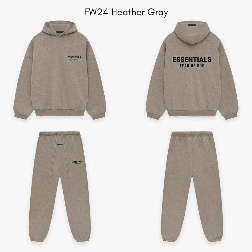 Fear of God Essentials FW24 Heather Grey front back and matching pants
