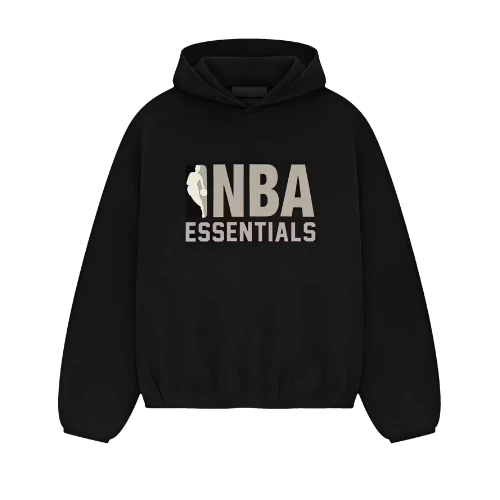 Fear of God Essentials NBA Black Grey Hoodie front